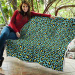 Teal And Yellow Leopard Pattern Print Quilt