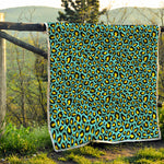 Teal And Yellow Leopard Pattern Print Quilt