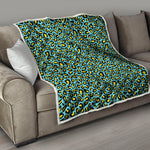 Teal And Yellow Leopard Pattern Print Quilt