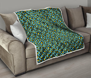 Teal And Yellow Leopard Pattern Print Quilt