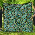 Teal And Yellow Leopard Pattern Print Quilt