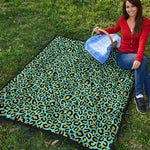 Teal And Yellow Leopard Pattern Print Quilt