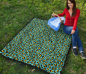 Teal And Yellow Leopard Pattern Print Quilt