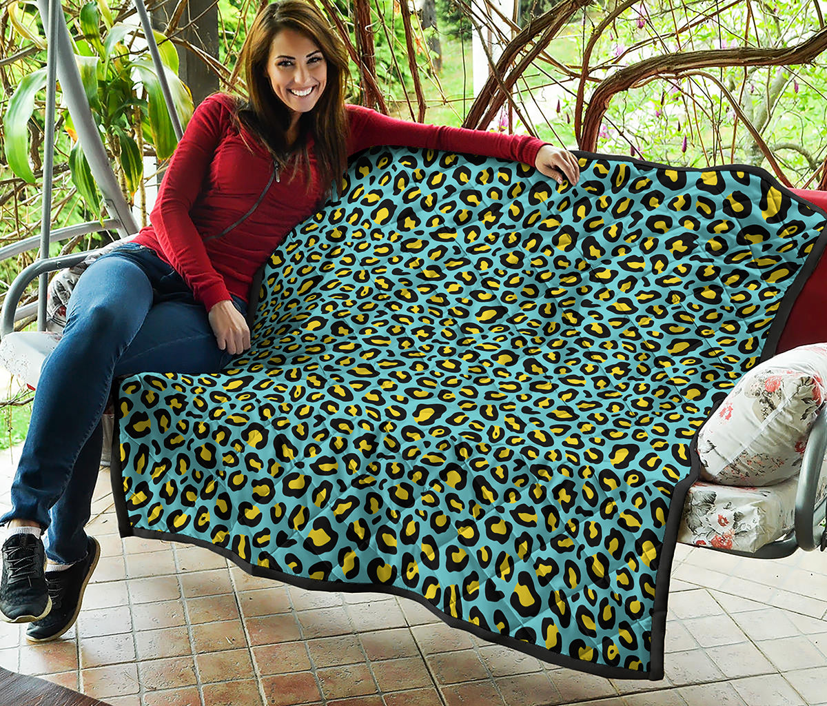 Teal And Yellow Leopard Pattern Print Quilt