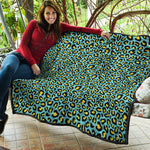 Teal And Yellow Leopard Pattern Print Quilt