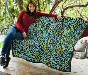 Teal And Yellow Leopard Pattern Print Quilt