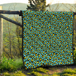 Teal And Yellow Leopard Pattern Print Quilt