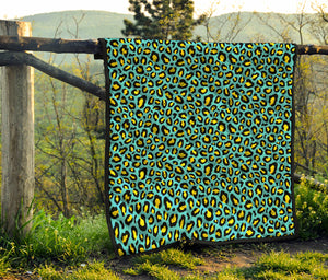 Teal And Yellow Leopard Pattern Print Quilt