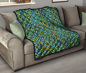 Teal And Yellow Leopard Pattern Print Quilt