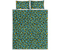 Teal And Yellow Leopard Pattern Print Quilt Bed Set