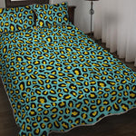 Teal And Yellow Leopard Pattern Print Quilt Bed Set