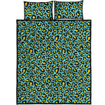 Teal And Yellow Leopard Pattern Print Quilt Bed Set