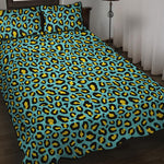 Teal And Yellow Leopard Pattern Print Quilt Bed Set