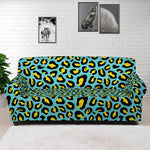 Teal And Yellow Leopard Pattern Print Sofa Cover