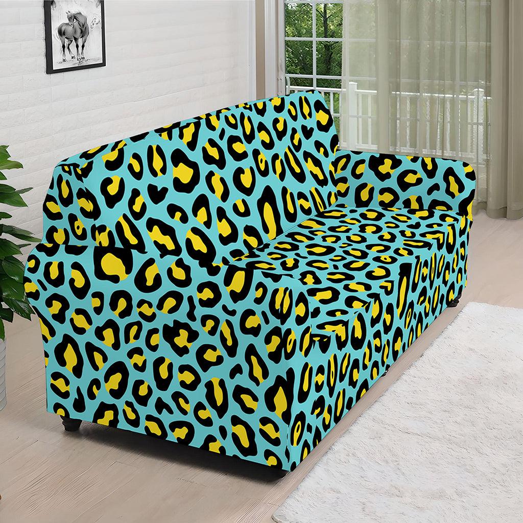 Teal And Yellow Leopard Pattern Print Sofa Cover