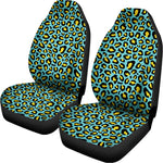 Teal And Yellow Leopard Pattern Print Universal Fit Car Seat Covers