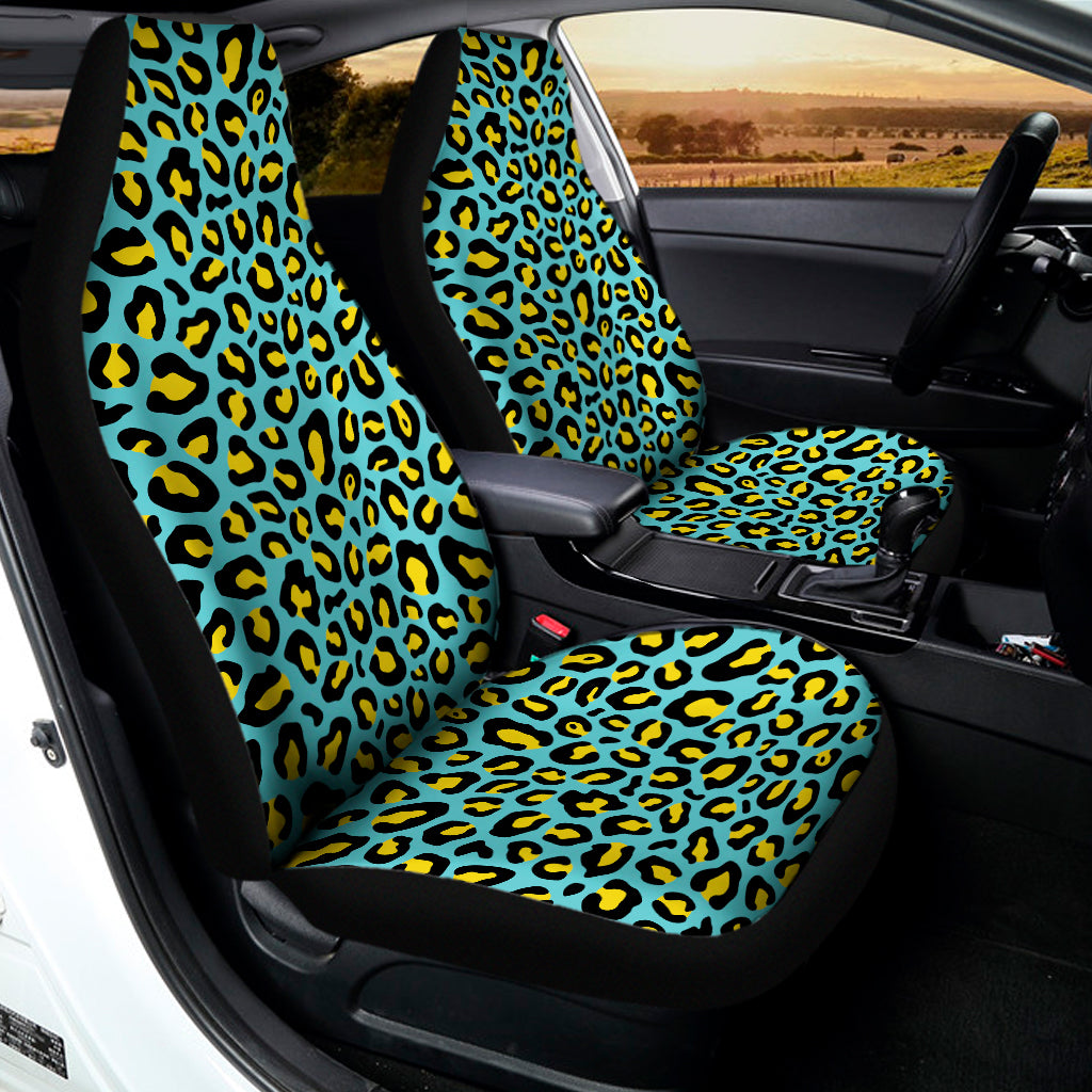Teal And Yellow Leopard Pattern Print Universal Fit Car Seat Covers