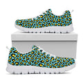 Teal And Yellow Leopard Pattern Print White Running Shoes