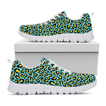 Teal And Yellow Leopard Pattern Print White Sneakers