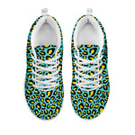 Teal And Yellow Leopard Pattern Print White Sneakers