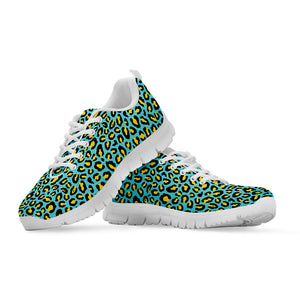 Teal And Yellow Leopard Pattern Print White Sneakers