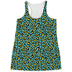 Teal And Yellow Leopard Pattern Print Women's Racerback Tank Top