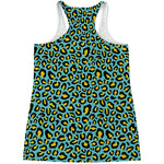 Teal And Yellow Leopard Pattern Print Women's Racerback Tank Top