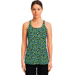 Teal And Yellow Leopard Pattern Print Women's Racerback Tank Top
