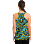 Teal And Yellow Leopard Pattern Print Women's Racerback Tank Top