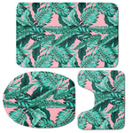 Teal Banana Leaves Pattern Print 3 Piece Bath Mat Set
