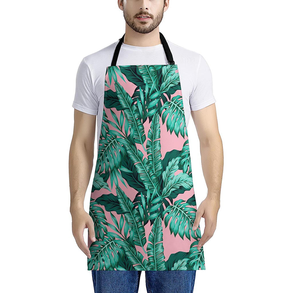 Teal Banana Leaves Pattern Print Apron