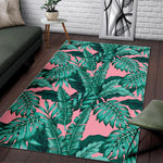 Teal Banana Leaves Pattern Print Area Rug GearFrost
