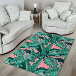 Teal Banana Leaves Pattern Print Area Rug GearFrost