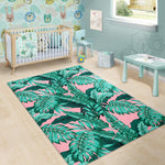 Teal Banana Leaves Pattern Print Area Rug GearFrost