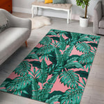 Teal Banana Leaves Pattern Print Area Rug GearFrost