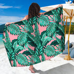 Teal Banana Leaves Pattern Print Beach Sarong Wrap