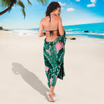 Teal Banana Leaves Pattern Print Beach Sarong Wrap