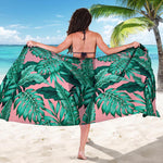 Teal Banana Leaves Pattern Print Beach Sarong Wrap