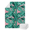 Teal Banana Leaves Pattern Print Blanket