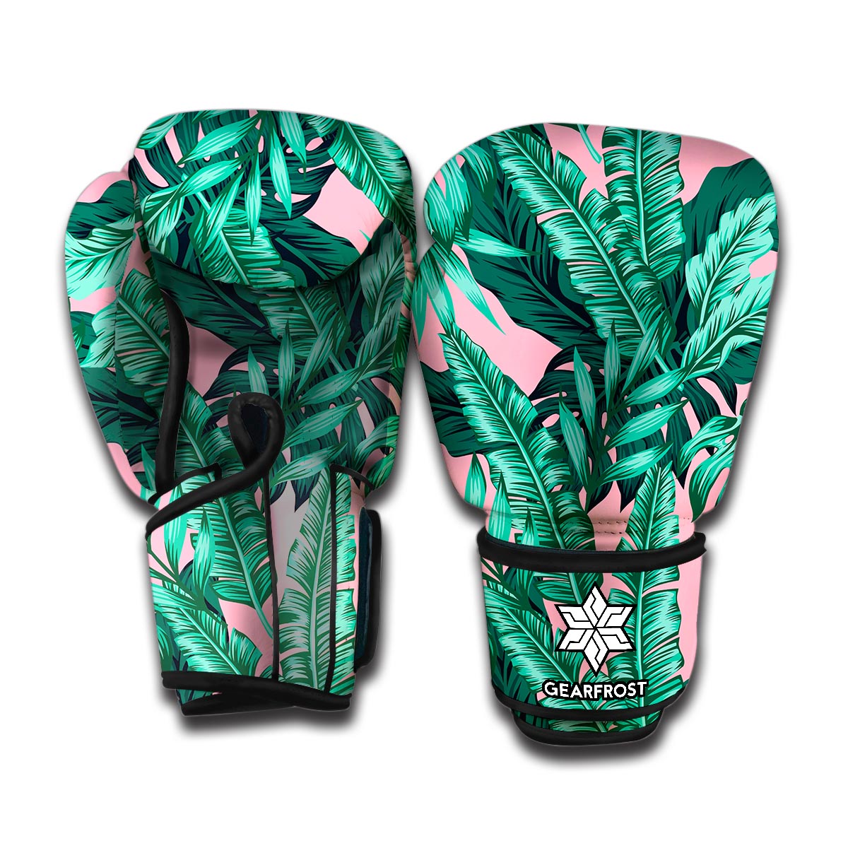 Teal Banana Leaves Pattern Print Boxing Gloves