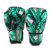 Teal Banana Leaves Pattern Print Boxing Gloves