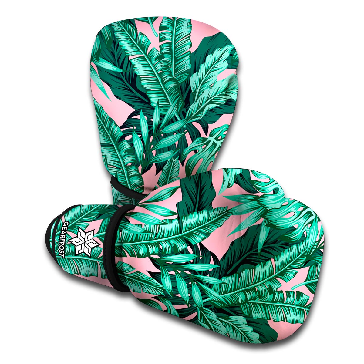 Teal Banana Leaves Pattern Print Boxing Gloves