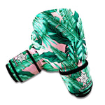 Teal Banana Leaves Pattern Print Boxing Gloves