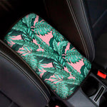 Teal Banana Leaves Pattern Print Car Center Console Cover