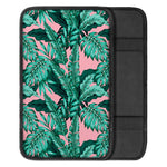 Teal Banana Leaves Pattern Print Car Center Console Cover