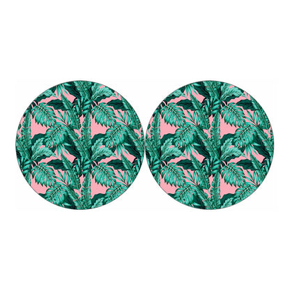 Teal Banana Leaves Pattern Print Car Coasters