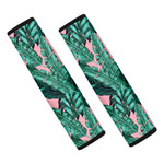 Teal Banana Leaves Pattern Print Car Seat Belt Covers