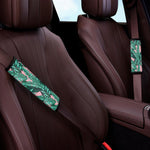 Teal Banana Leaves Pattern Print Car Seat Belt Covers