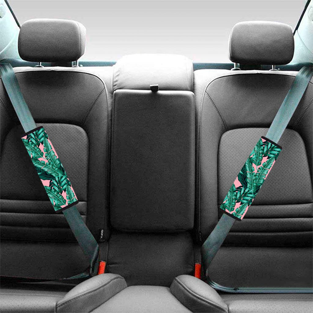 Teal Banana Leaves Pattern Print Car Seat Belt Covers