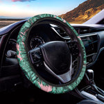 Teal Banana Leaves Pattern Print Car Steering Wheel Cover